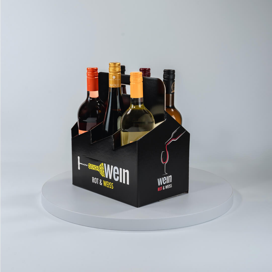 6er Weinträger aus Pappe, Standard mit Motiv