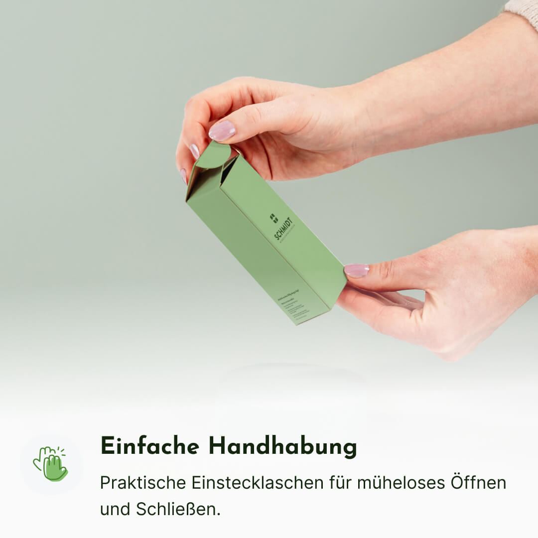 Faltschachtel mit gegenüberliegenden Einstecklaschen 35 x 35 x 110 mm, individuell bedruckt