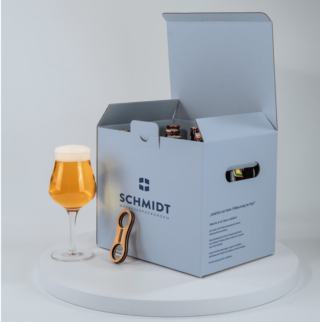 12er Karton Bierkasten für 0,5 Liter Euro- und 0,33 Liter Gourmet Flaschen, individuell bedruckt