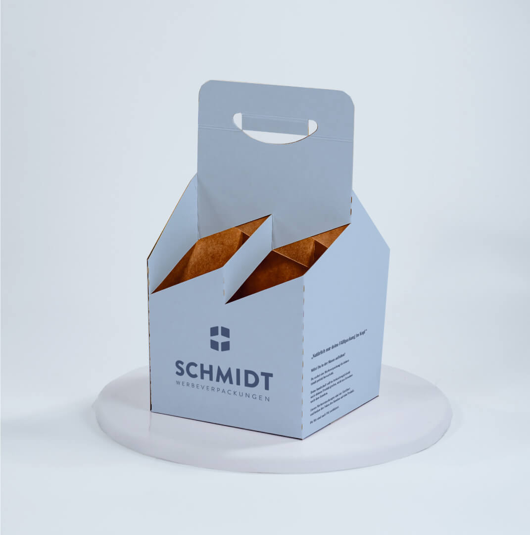 4er Flaschenträger aus Pappe für 0,5 Liter Euro-/Bügel-/NRW Flaschen & Dosen, individuell bedruckt