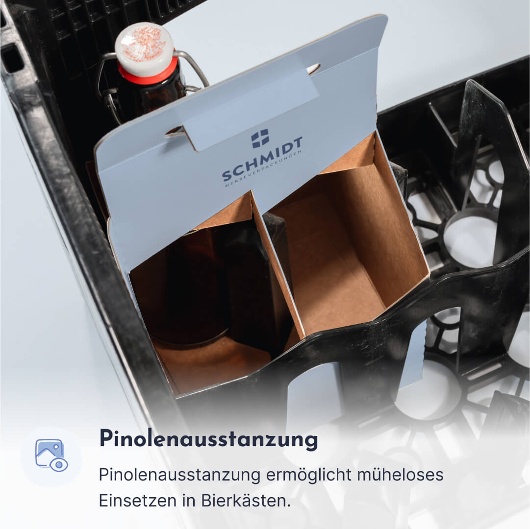 4er Flaschenträger aus Pappe für 0,5 Liter Euro-/Bügel-/NRW Flaschen & Dosen, individuell bedruckt