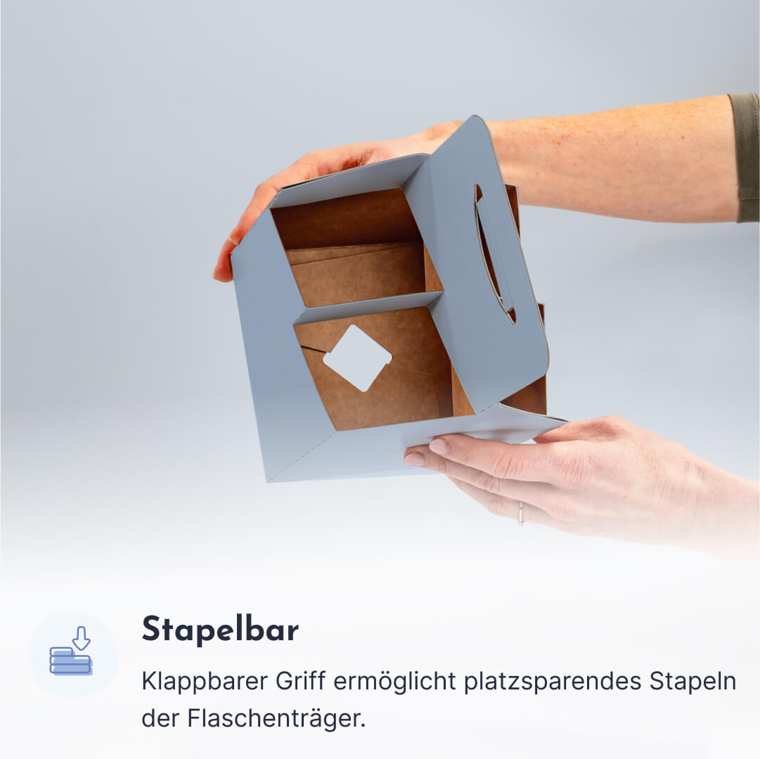 4er Flaschenträger aus Pappe für 0,5 Liter Euro-/Bügel-/NRW Flaschen & Dosen, individuell bedruckt