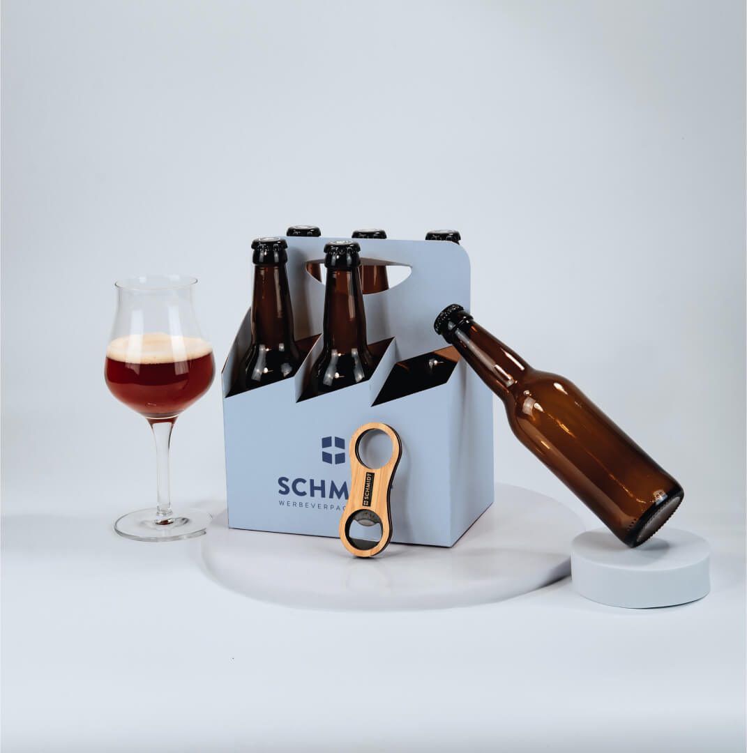 6er Flaschenträger aus Pappe für 0,33 Liter Longneck Flaschen & Dosen, individuell bedruckt