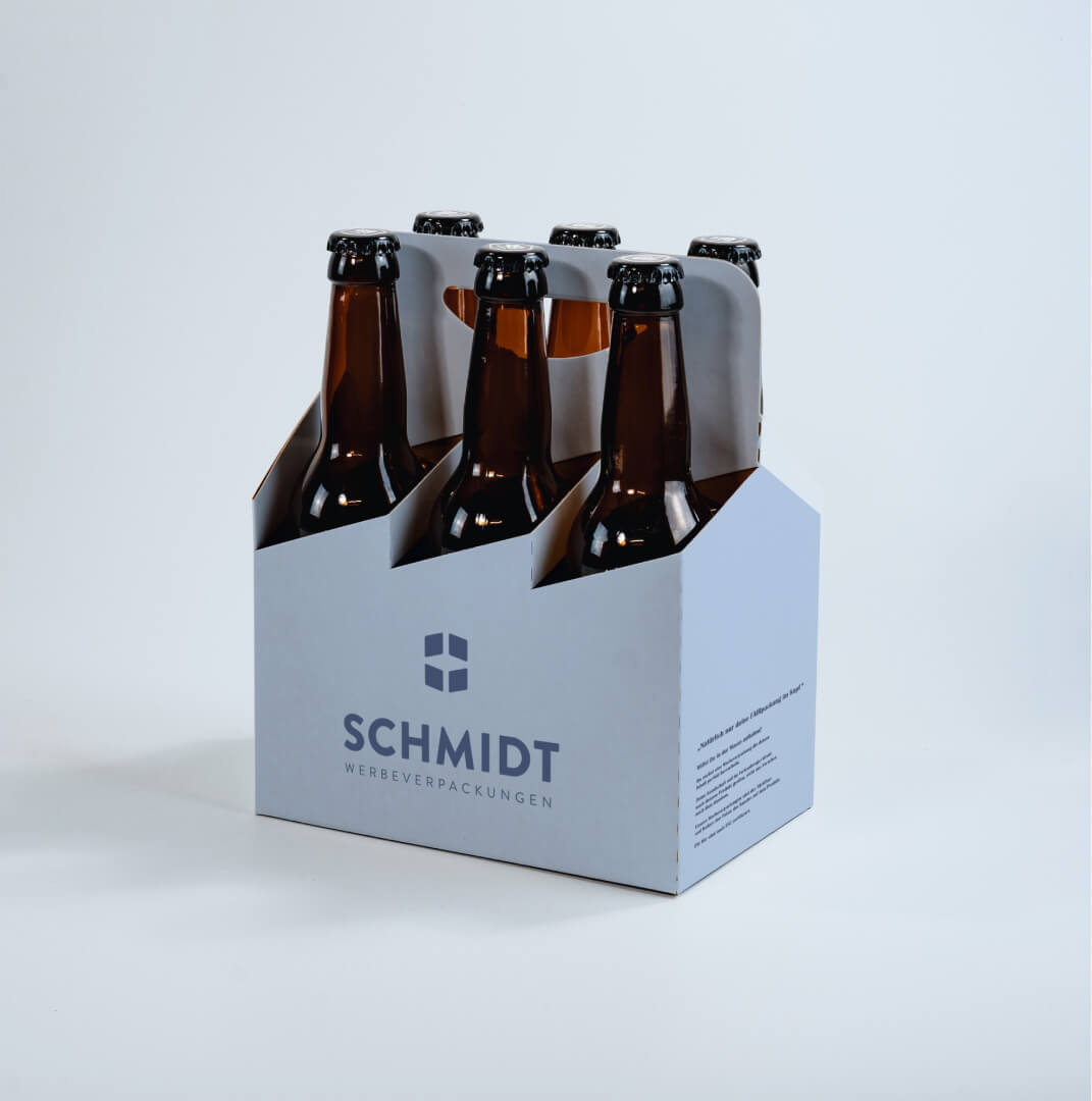 6er Flaschenträger aus Pappe für 0,33 Liter Longneck Flaschen & Dosen, individuell bedruckt