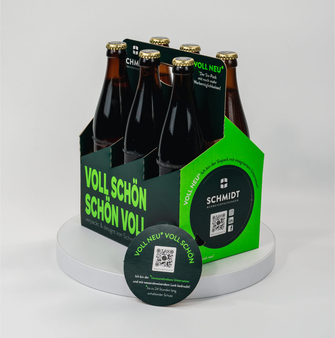 6er Flaschenträger aus Pappe mit Bierdeckel für 0,5 Liter NRW Flaschen & Dosen, individuell bedruckt