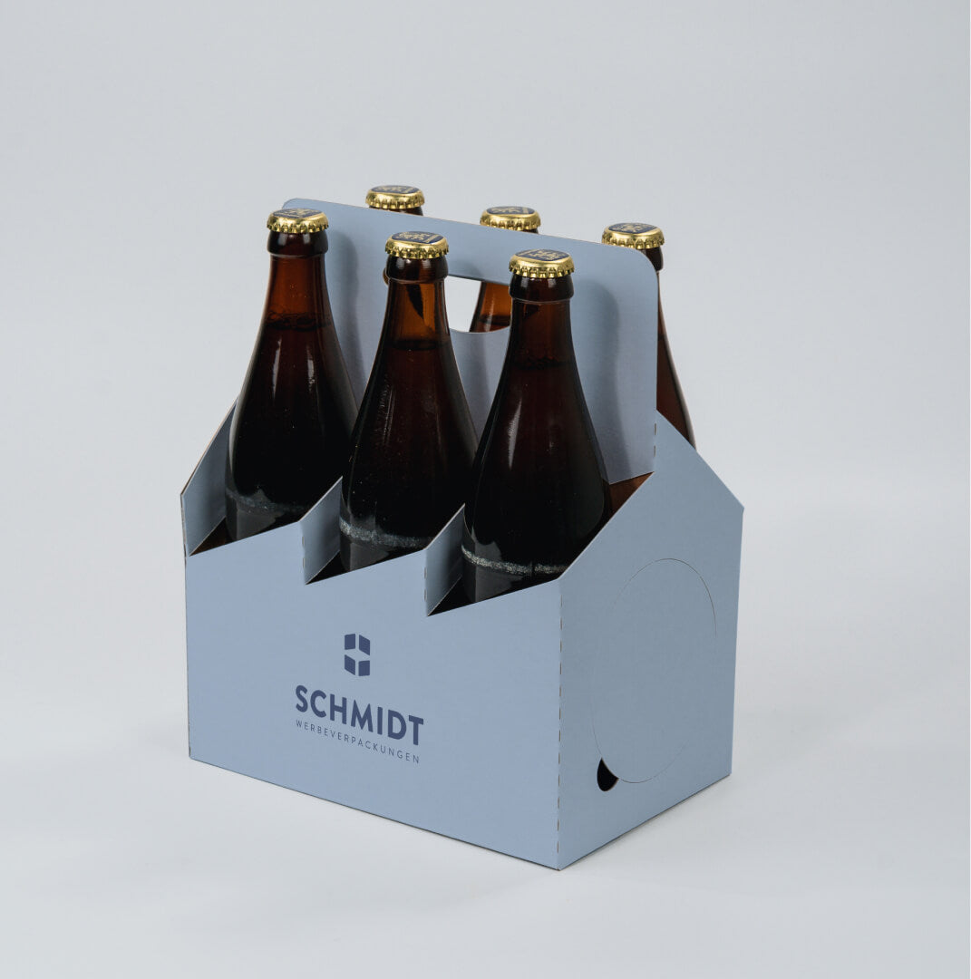 6er Flaschenträger aus Pappe mit Bierdeckel für 0,5 Liter NRW Flaschen & Dosen, individuell bedruckt