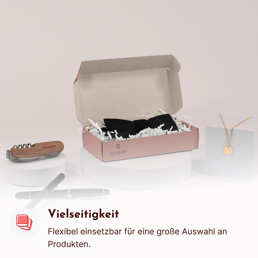 Krempelverpackung aus Pappe mit Staublaschen 167 x 84 x 32.5 mm, individuell bedruckt