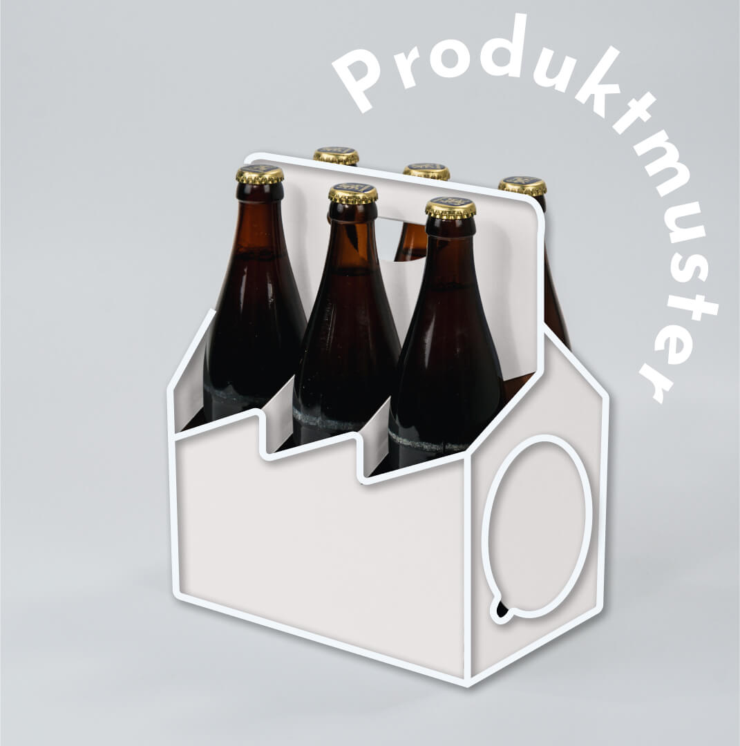 Produktmuster 6er Flaschenträger aus Pappe mit Bierdeckel für 0,5 Liter NRW Flaschen & Dosen