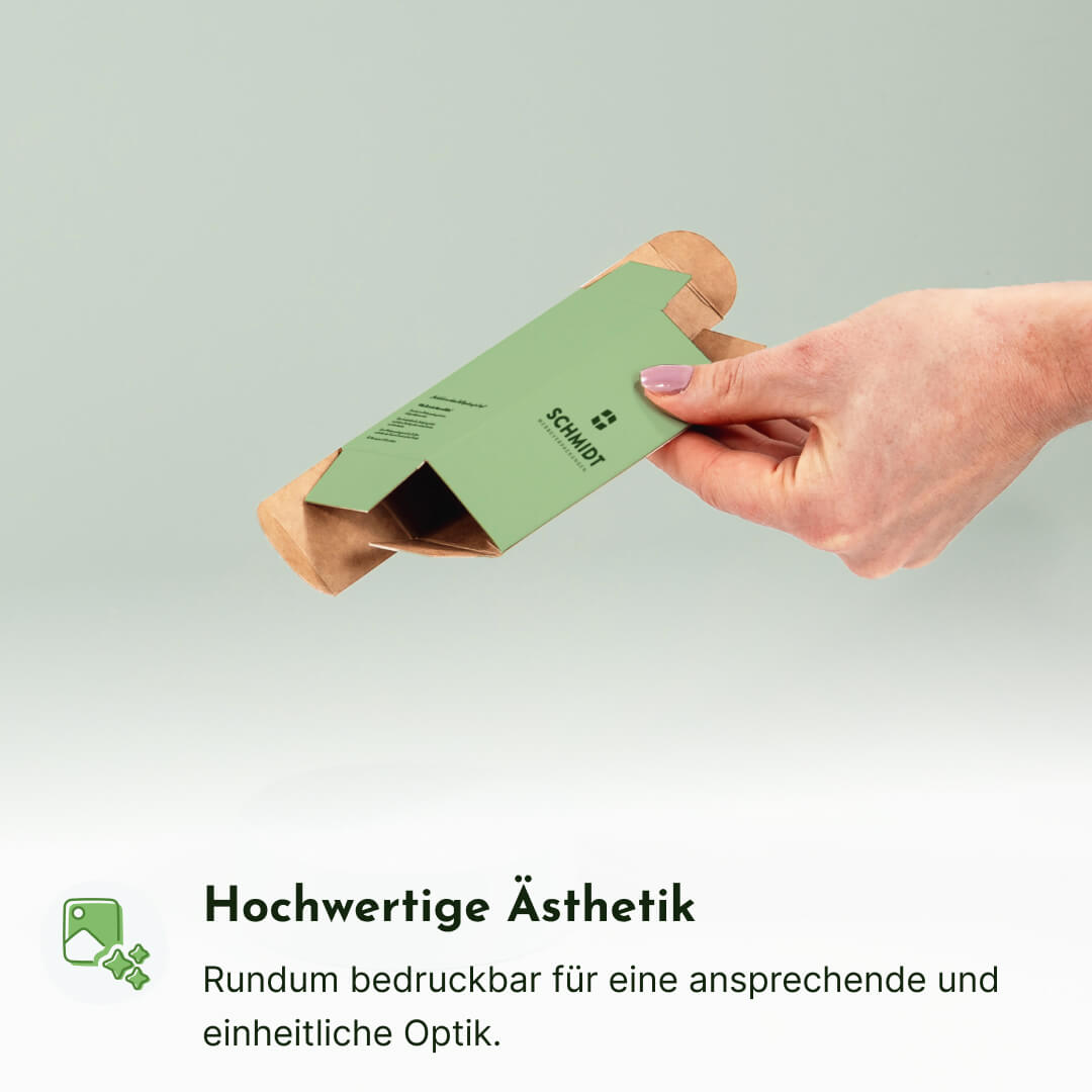 Faltschachtel mit gegenüberliegenden Einstecklaschen 35 x 35 x 110 mm, individuell bedruckt