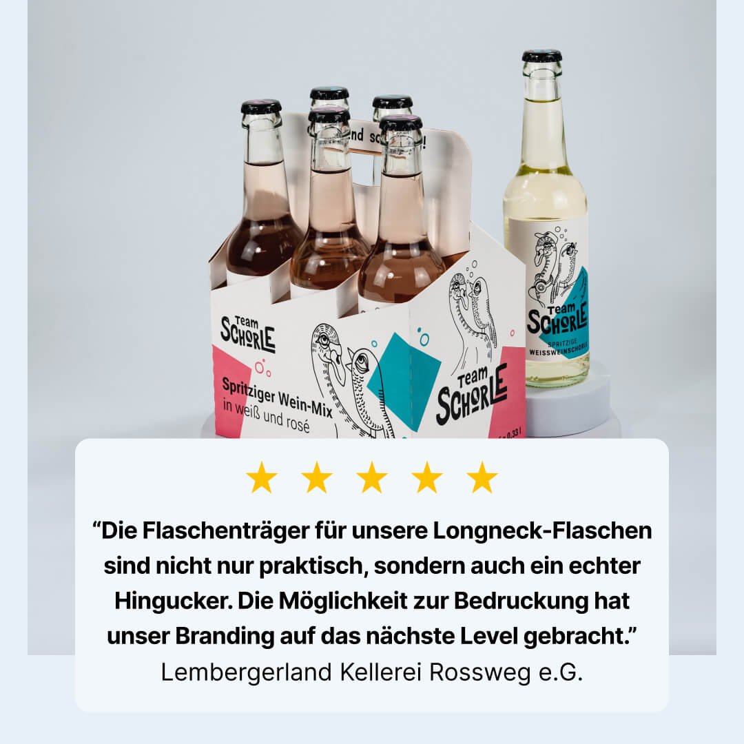 6er Flaschenträger aus Pappe für 0,33 Liter Longneck Flaschen & Dosen, individuell bedruckt