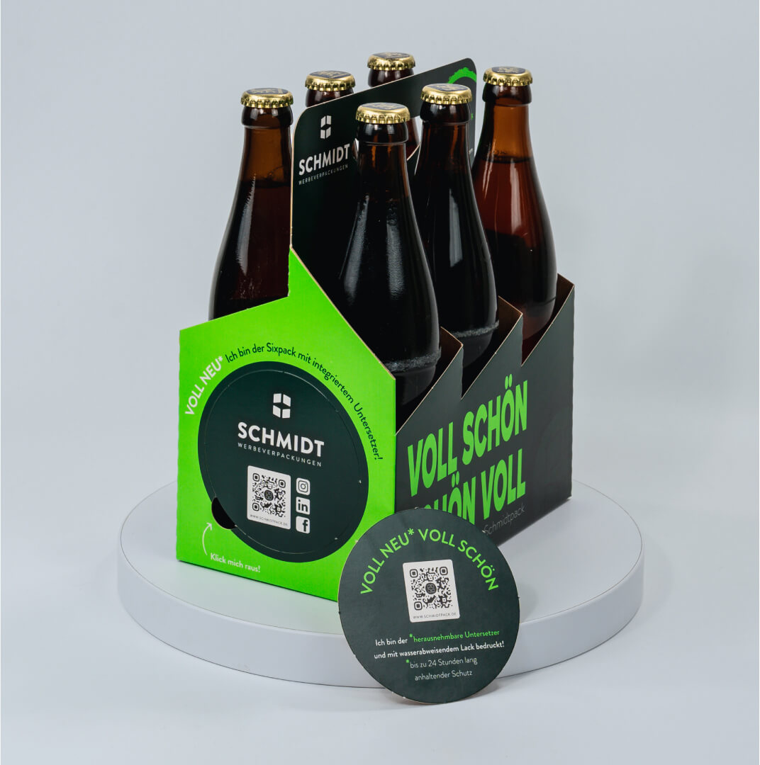 6er Flaschenträger aus Pappe mit Bierdeckel für 0,5 Liter NRW Flaschen & Dosen, individuell bedruckt
