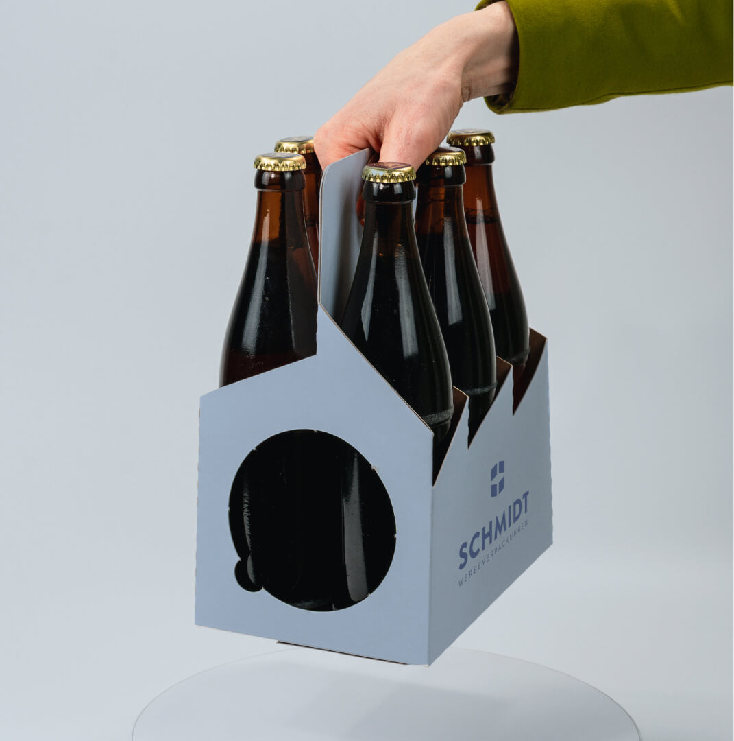 6er Flaschenträger aus Pappe mit Bierdeckel für 0,5 Liter NRW Flaschen & Dosen, individuell bedruckt