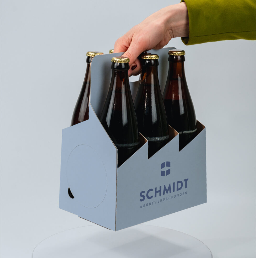 6er Flaschenträger aus Pappe mit Bierdeckel für 0,5 Liter NRW Flaschen & Dosen, individuell bedruckt