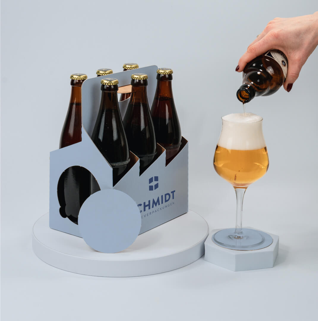 6er Flaschenträger aus Pappe mit Bierdeckel für 0,5 Liter NRW Flaschen & Dosen, individuell bedruckt
