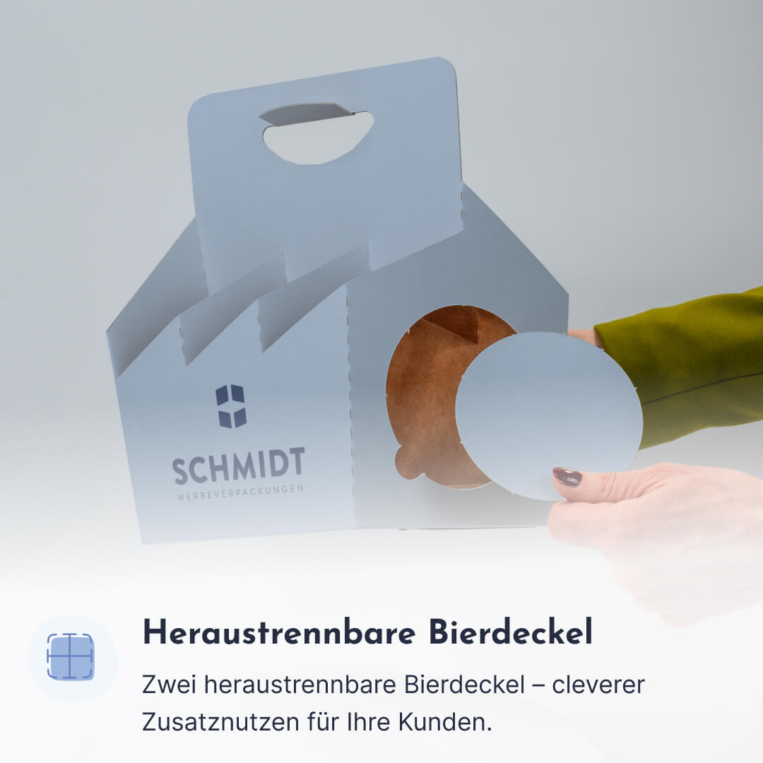 6er Flaschenträger aus Pappe mit Bierdeckel für 0,5 Liter NRW Flaschen & Dosen, individuell bedruckt
